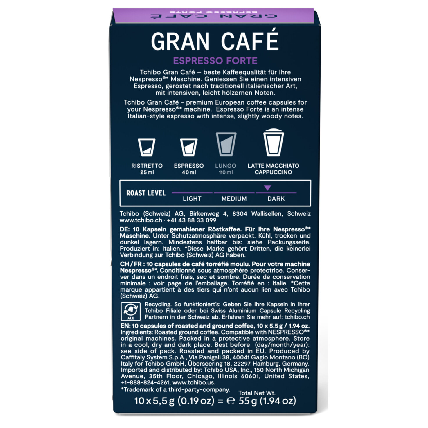 Tchibo Gran Café Espresso Forte 10 Caps - Nespresso kompatibel
