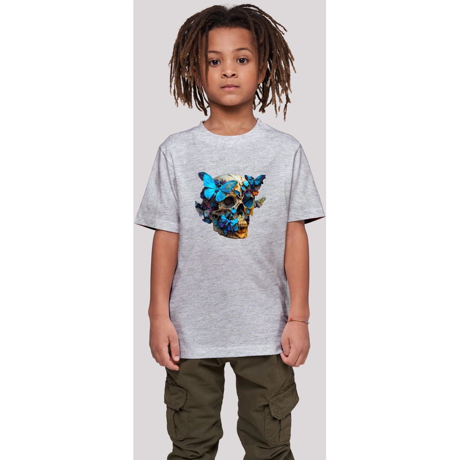 F4NT4STIC T-Shirt Schmetterling Skull TEE UNISEX heather grey