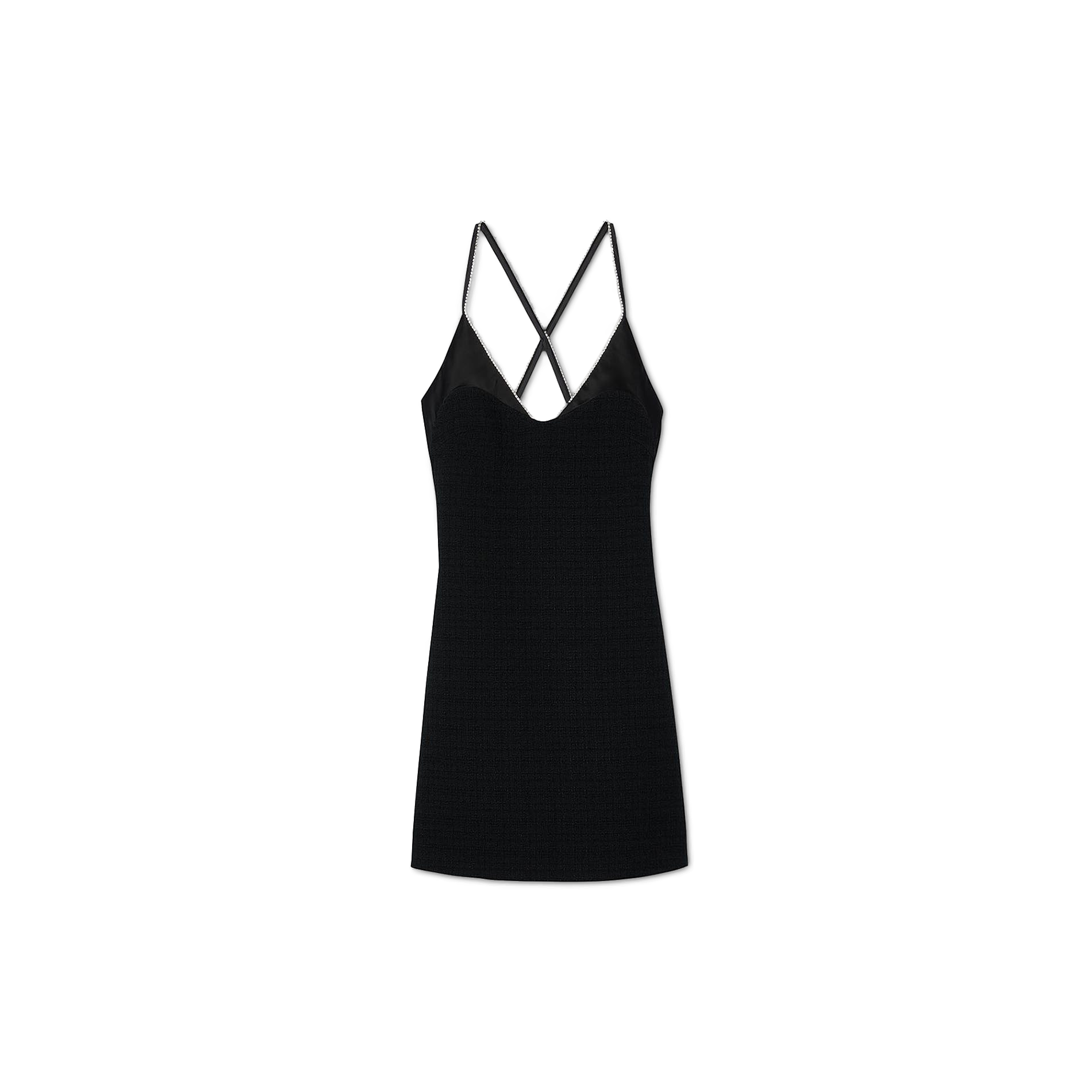 Robe courte col V à bretelles strassées | Noir