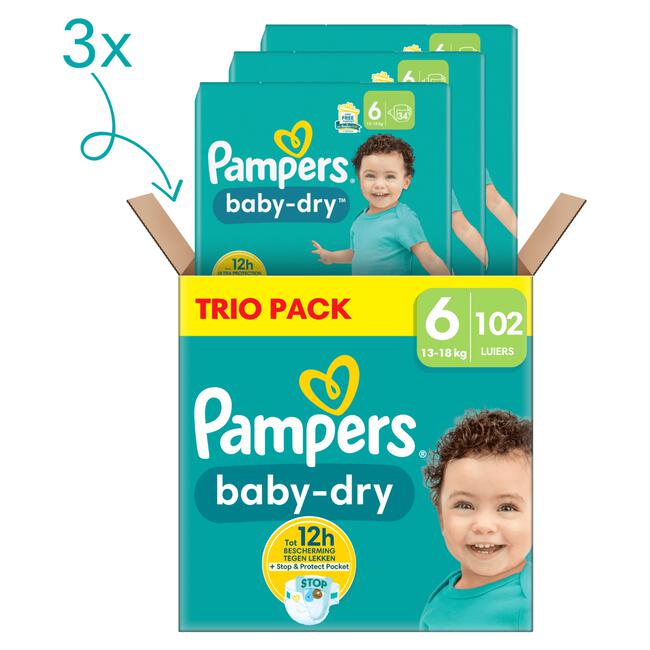 Pampers Baby Dry Trio Pack Luiers Maat 6 13-18 KG 102 stuks