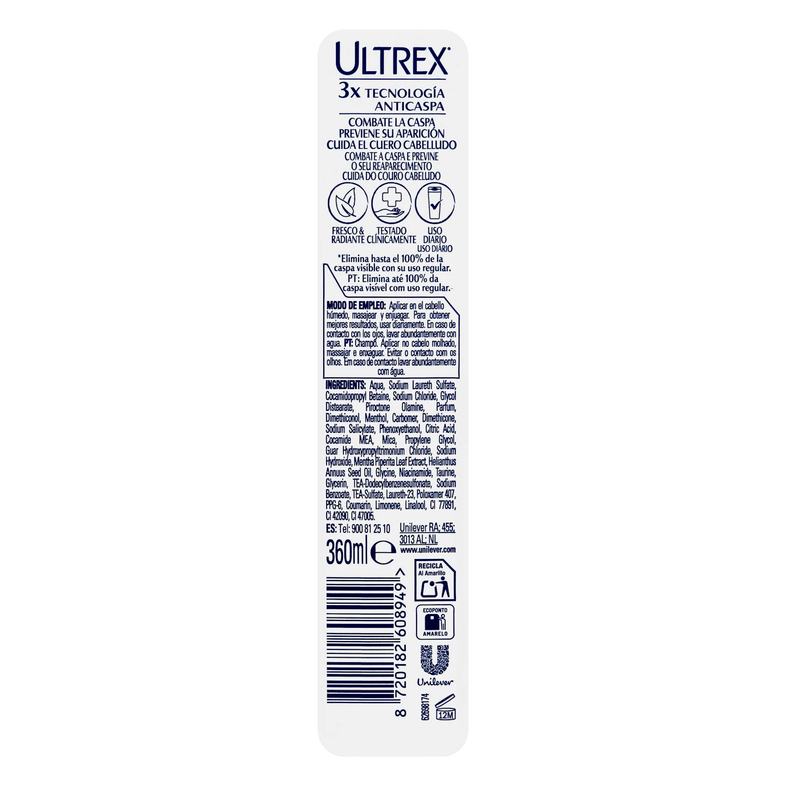 Shampooing antipelliculaire Menthol Ultrex pour tous types de cheveux