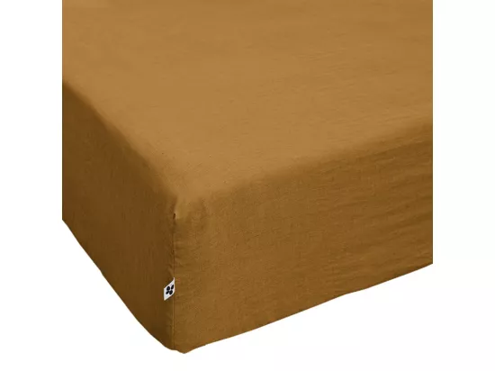 Drap housse 160 x 200 x 30 cm en lin lavé caramel - LUISA