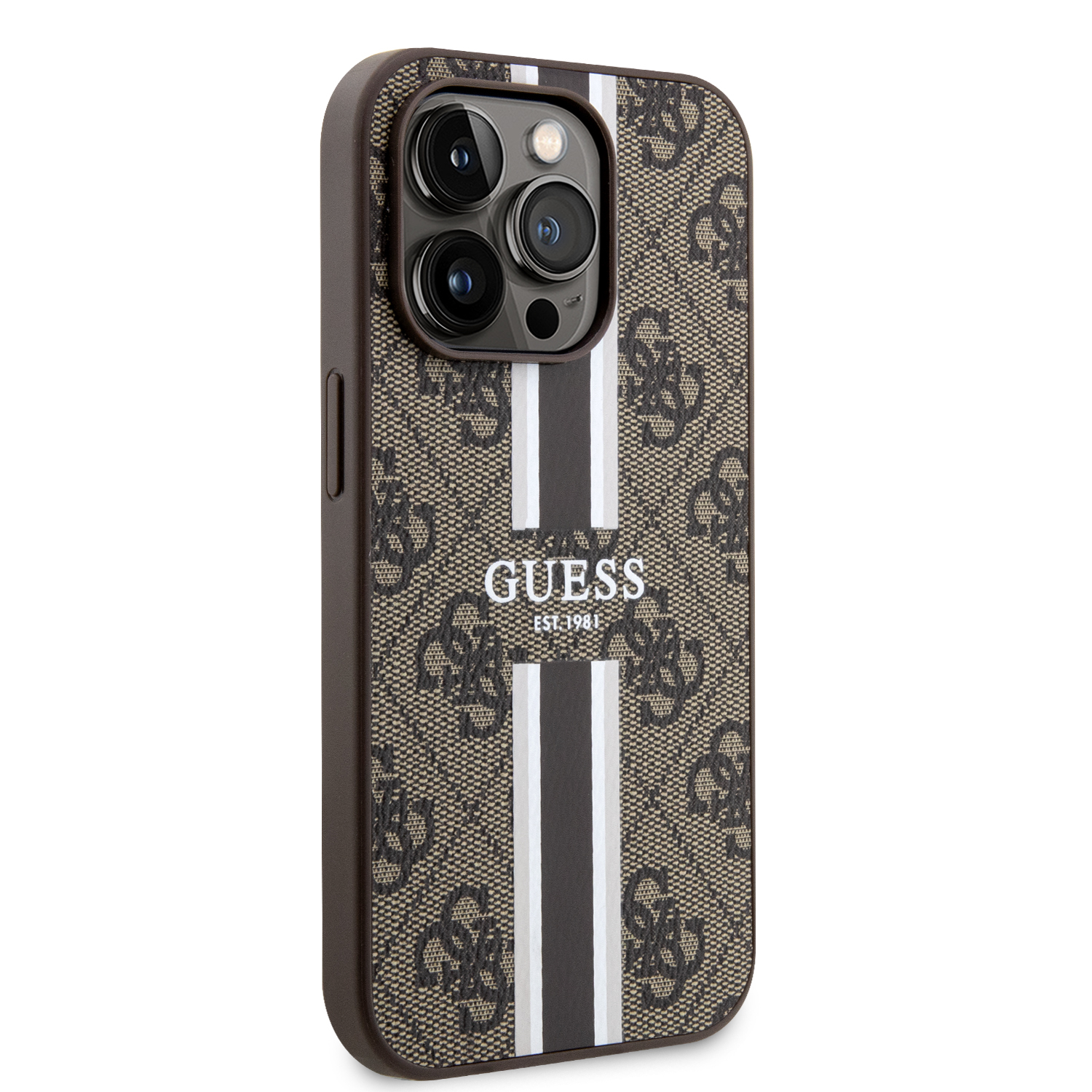 iPhone 14 Pro MagSafe Leder Hardcase Hülle 4G Printed Stripes (GUHMP14LP4RPSW) - Braun