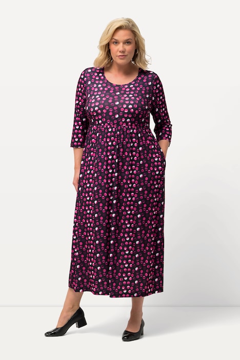 Jerseykleid, Punkte, A-Linie, Rundhals, 3/4-Arm