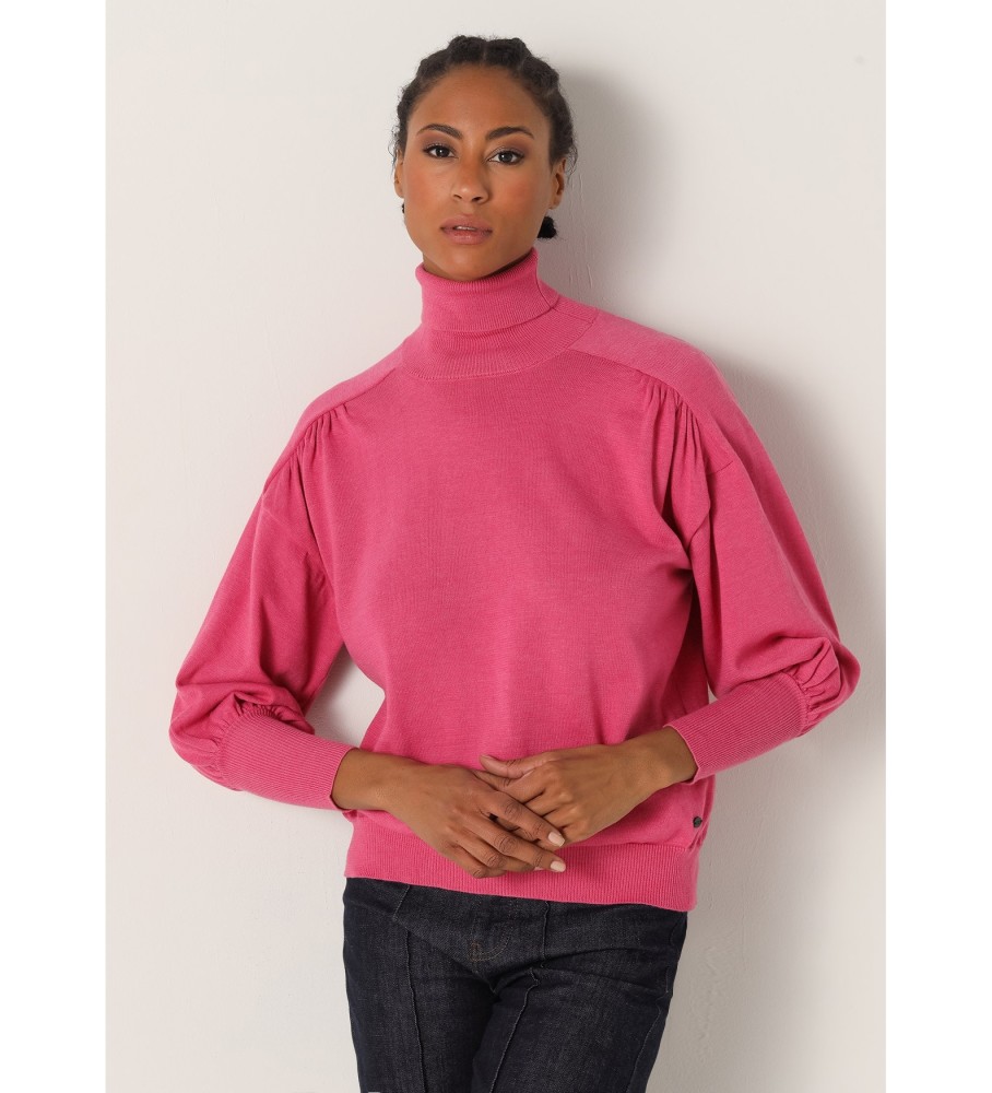 Victorio & Lucchino, Camisa de gola alta rosa com mangas bufantes V&L