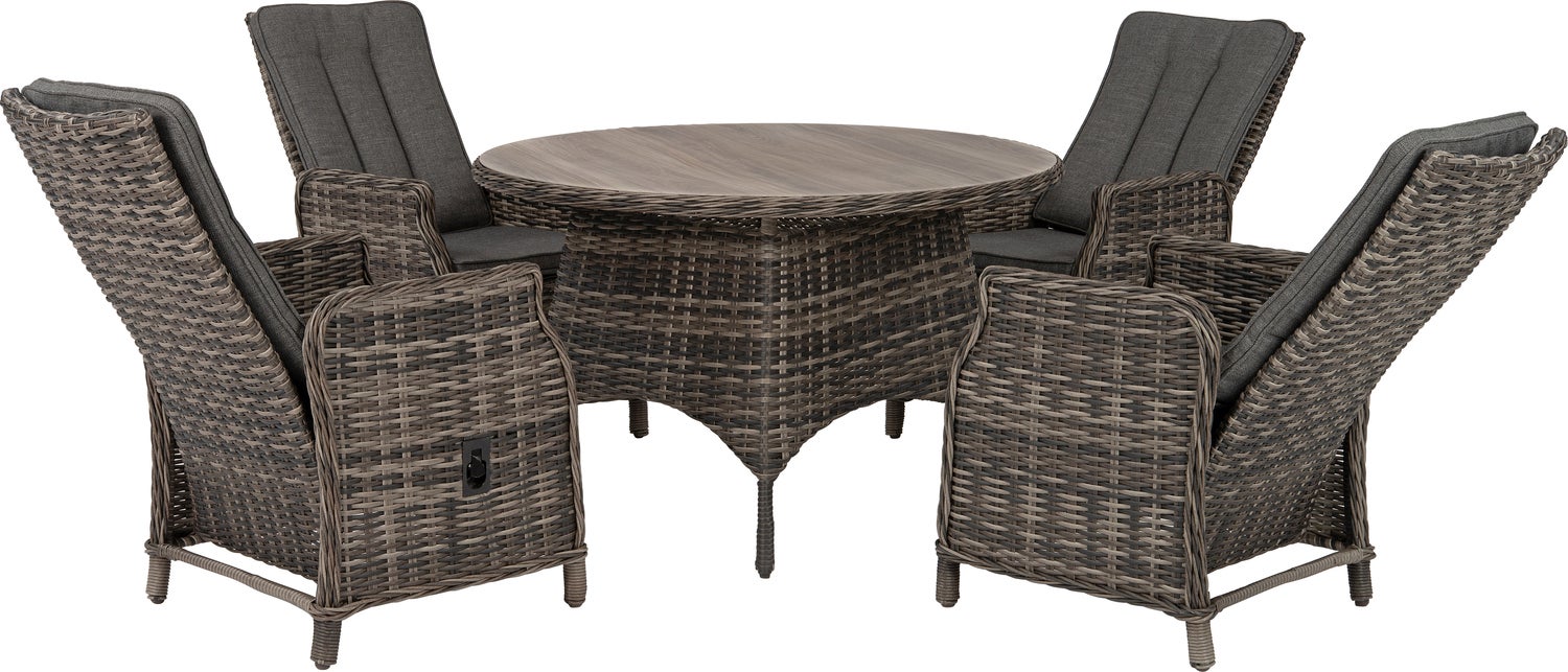 Intratuin verstelbare 4-zits diningset Lima wicker bruin / grijs