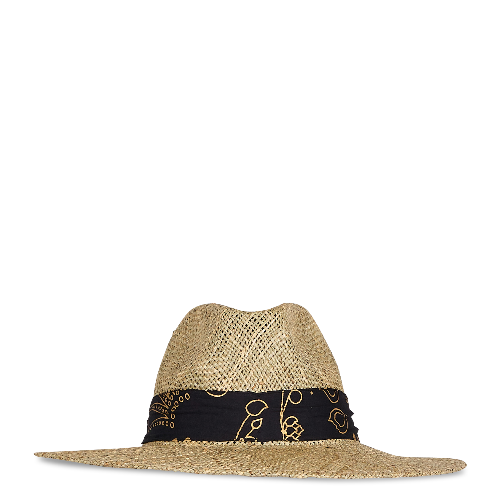 SOMBRERO - Chapeau en paille avec foulard imprimé| Noir
