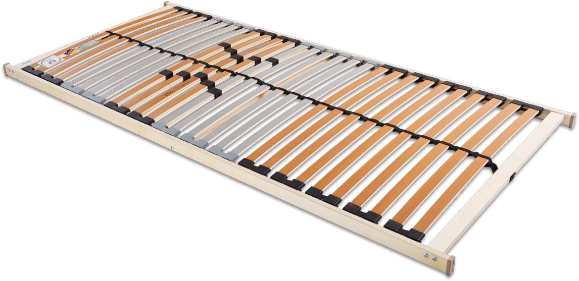 BeCo Lattenrost 90x200 cm Medistar KF fertig montiert/TÜV Zertifiziert/5 Zonen/28 Leisten/für alle Matratzen/Höhe 4,5 cm/Lattenroste produziert in Deutschland