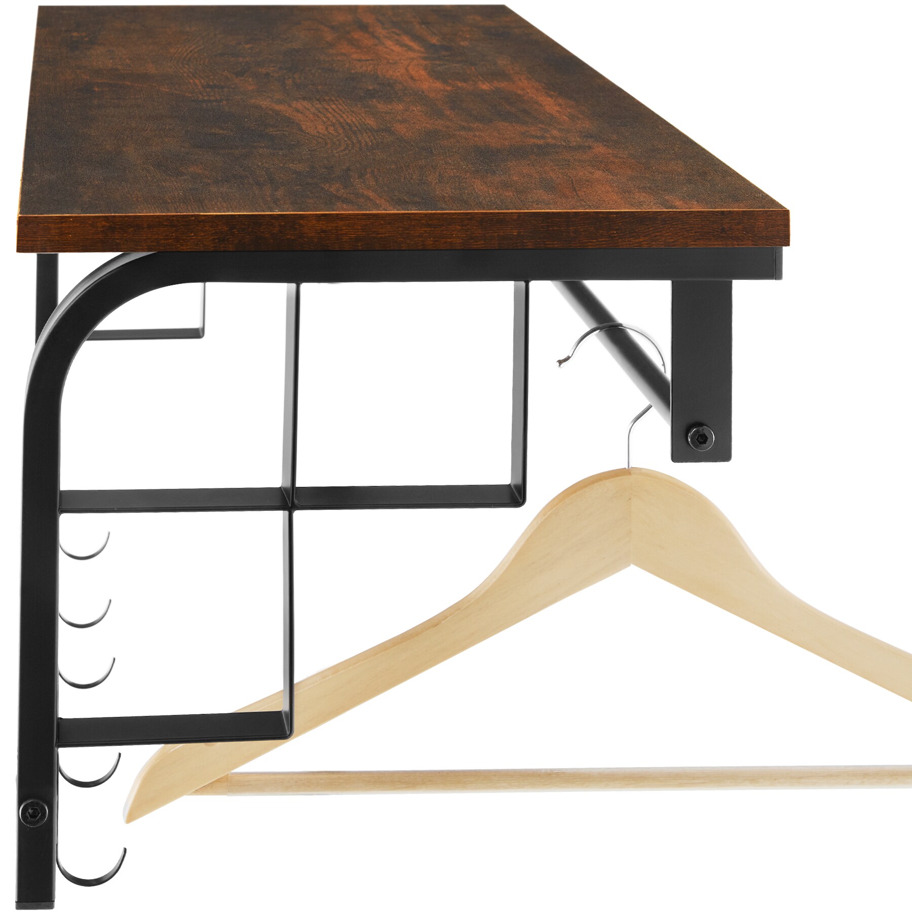 tectake® Wandgarderobe, Industrial Style, mit Ablage und 5 abnehmbaren Haken, 66 x 30 x 27 cm