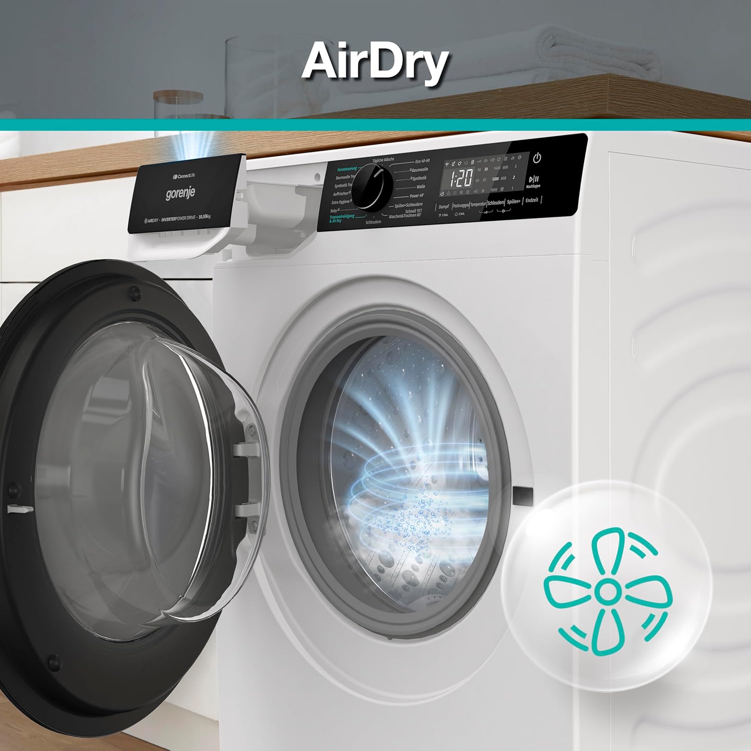 Gorenje WD2PA1X64ADW, DE Waschtrockner, Connect Life, 16 Programme, 10,5 KG, 54 Liter, 1400 U, min, Total AquaStop, AirDry, Inverter PowerDrive Motor, AllergySteam, Wash&Dry 60', A-20%