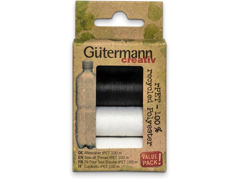 Gütermann Nähgarn-Set Allesnäher rPET S&W 4 Stück, Mehrfarb Nähfaden-Set für jede Naht