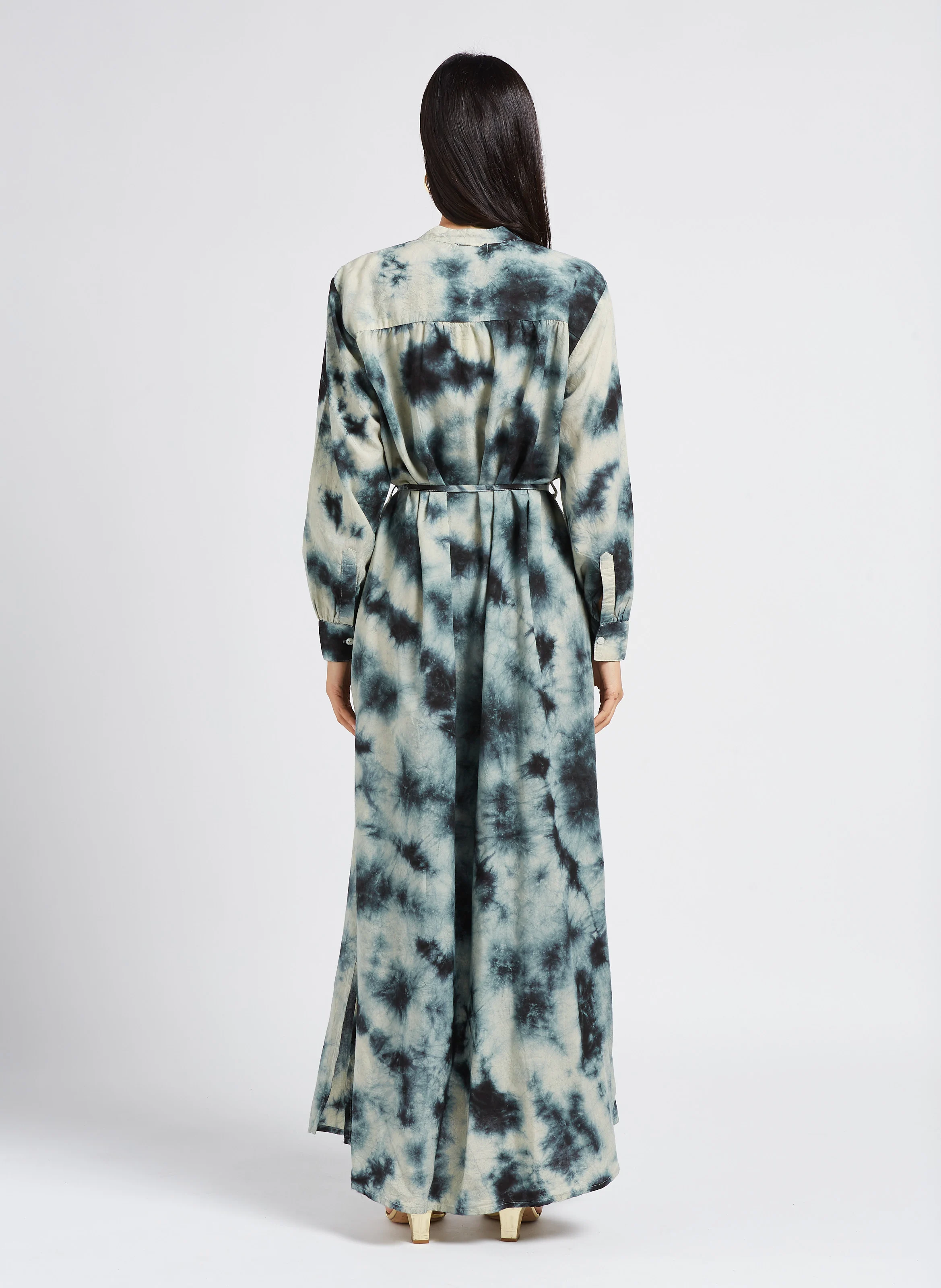 JADE - Robe longue col rond imprimée| Beige