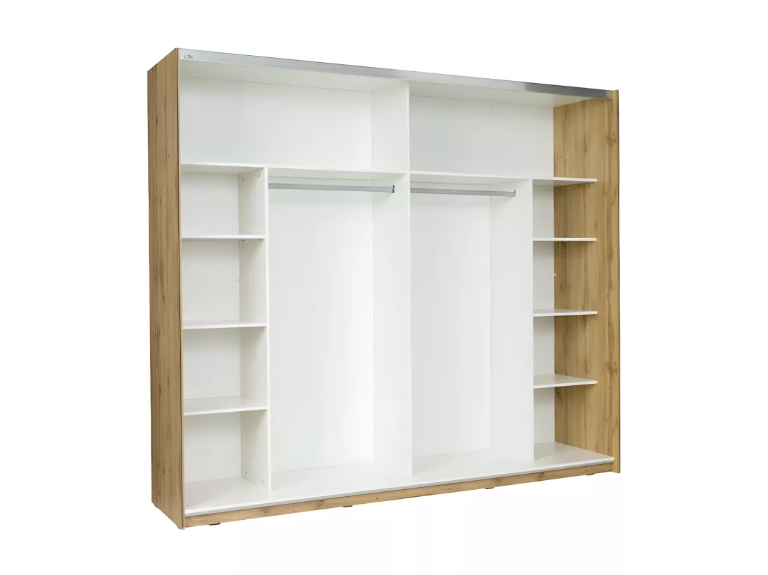 Armoire 250 cm WOOD 2 portes coulissantes avec miroir coloris chêne et blanc