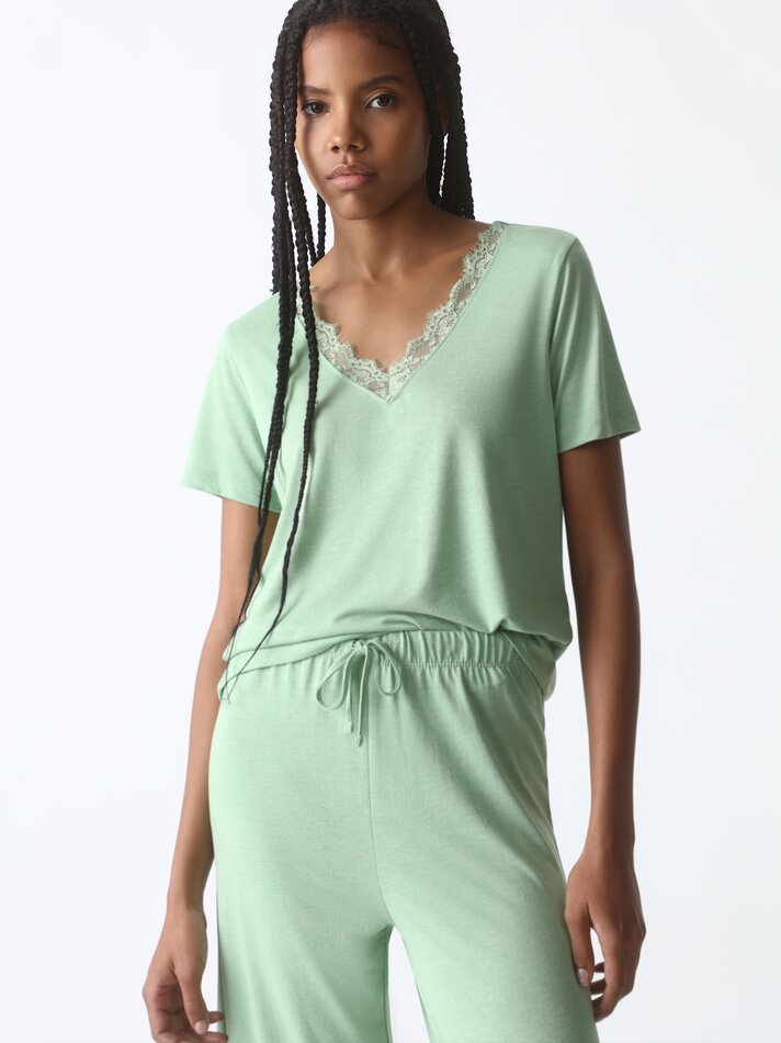 Calça de pijama de renda - Verde Pastel