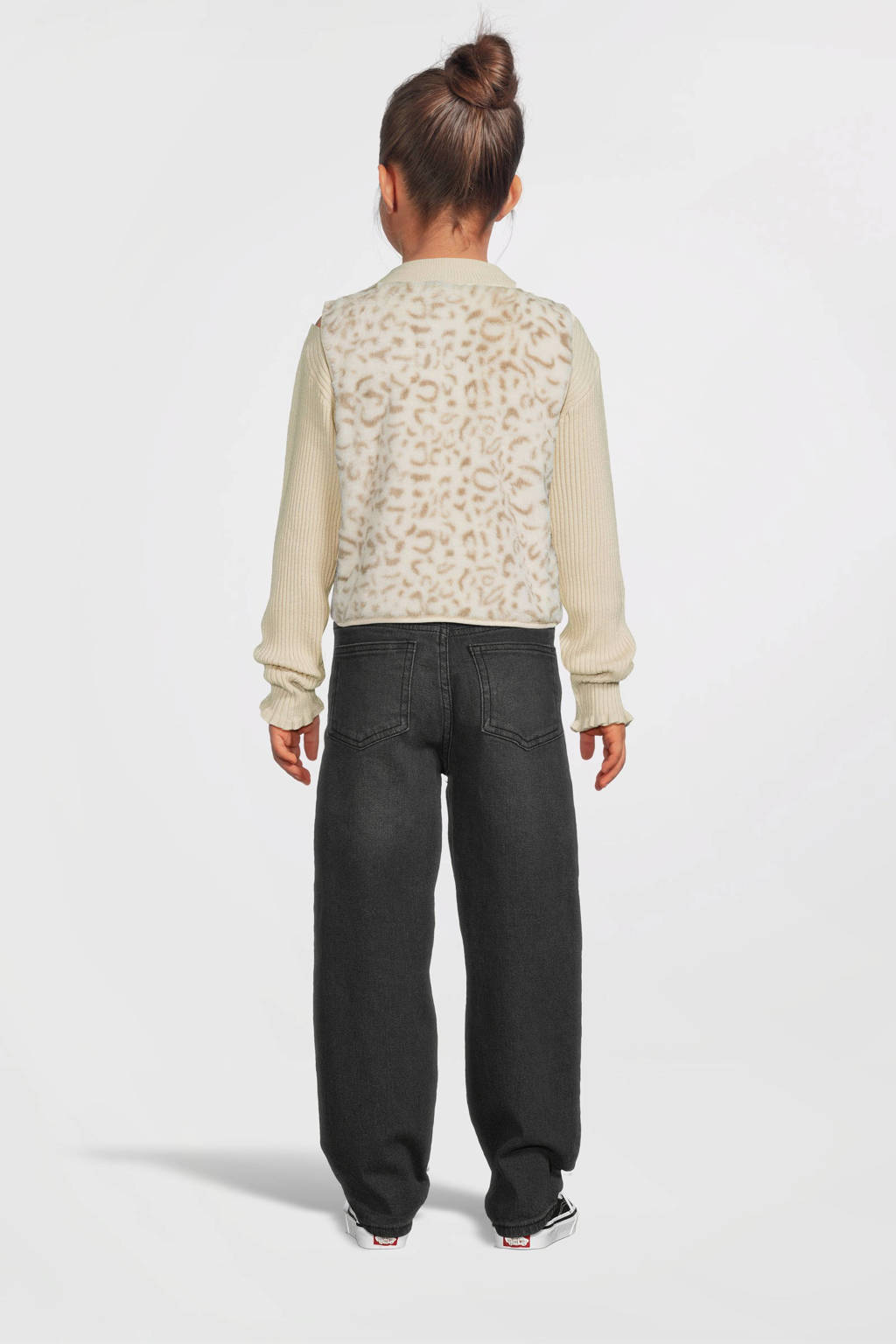 Moodstreet gebreid gilet Vajén met panterprint ecru/lichtbruin