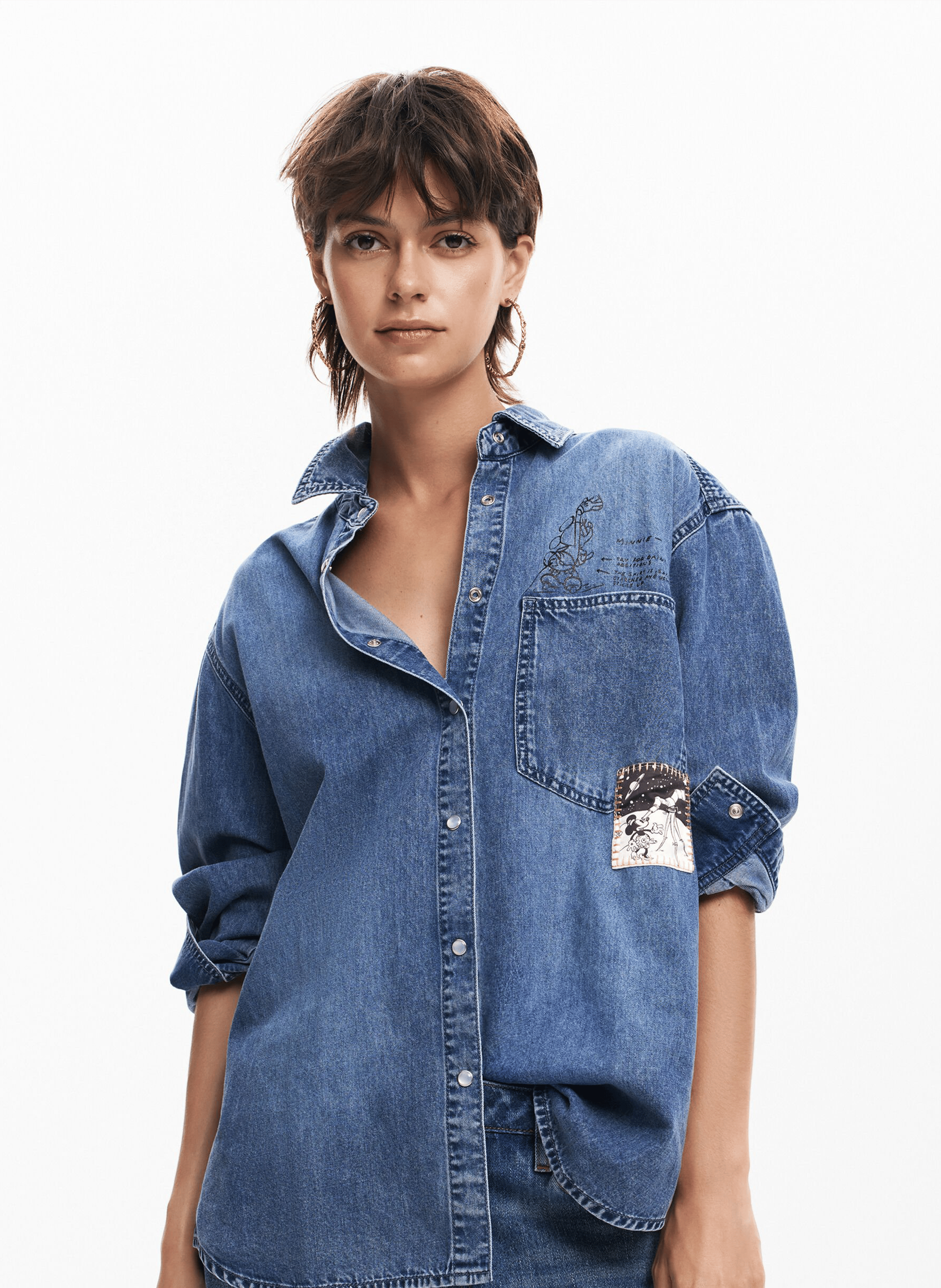 Chemise denim imprimée en coton mélangé | Bleu