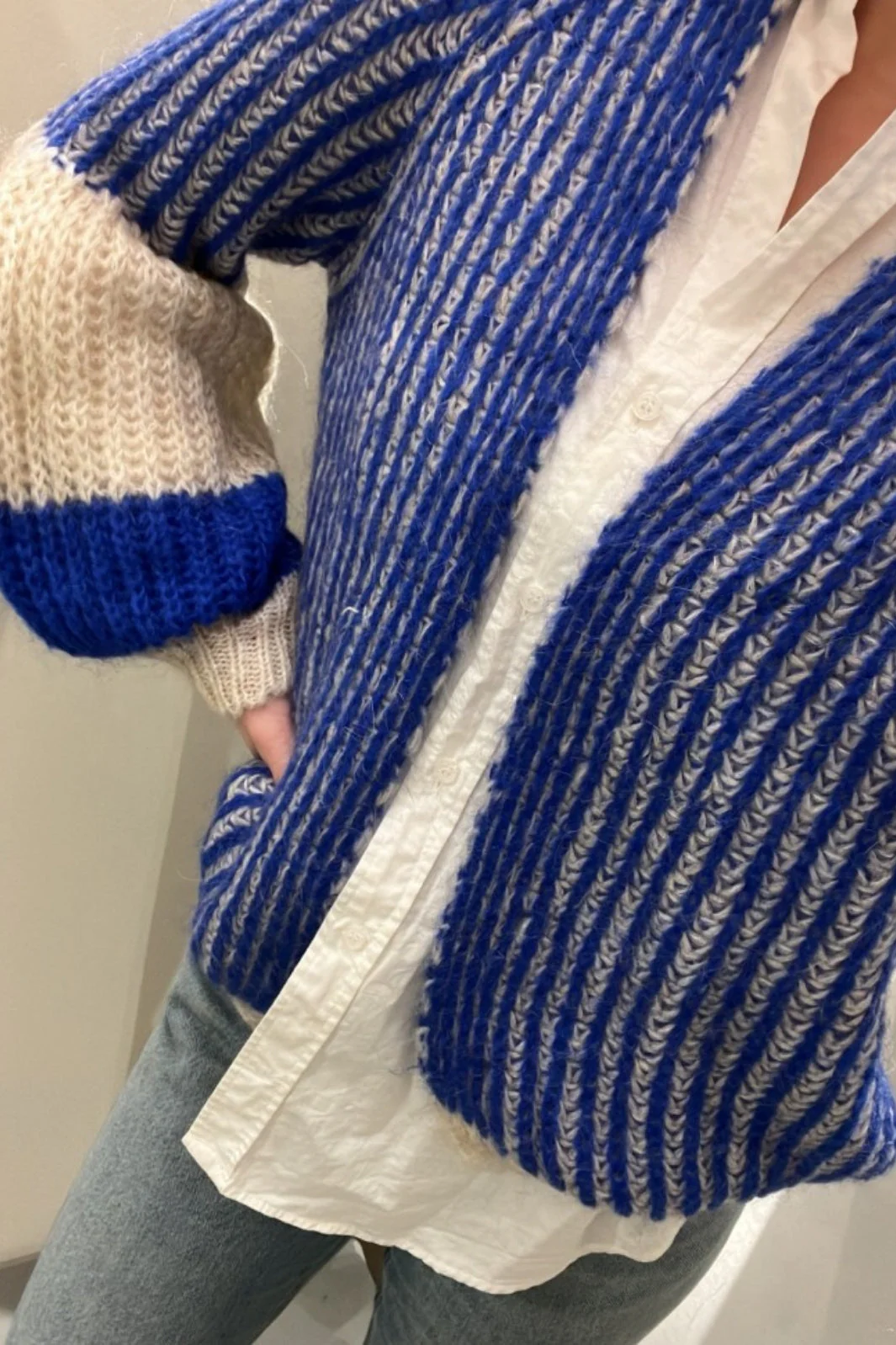 Noella Liana Knit Cardigan cream cobalt blue