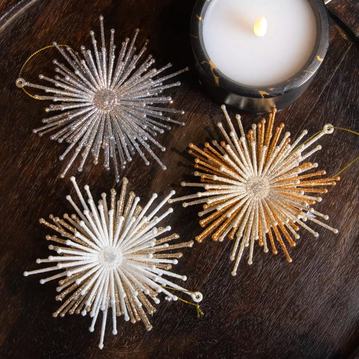 Lot de 3 étoiles (H12 cm) Pluie de paillettes Argent