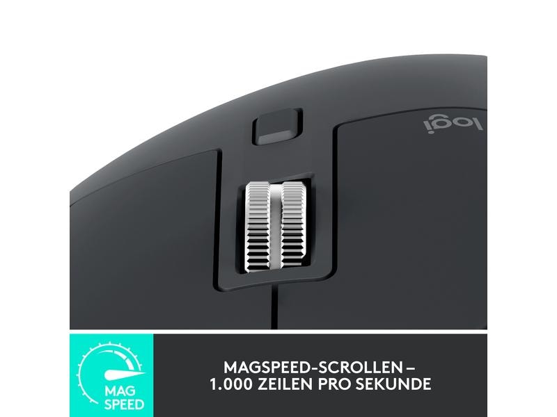 Logitech Maus MX Master 3S Graphite Kabellose Präzisionsmaus mit «Logitech Flow»-Technologie und leisen Klickgeräuschen
