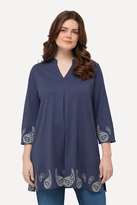 Jerseytunika, Paisley, V-Ausschnitt, 3/4-Arm, Biobaumwolle