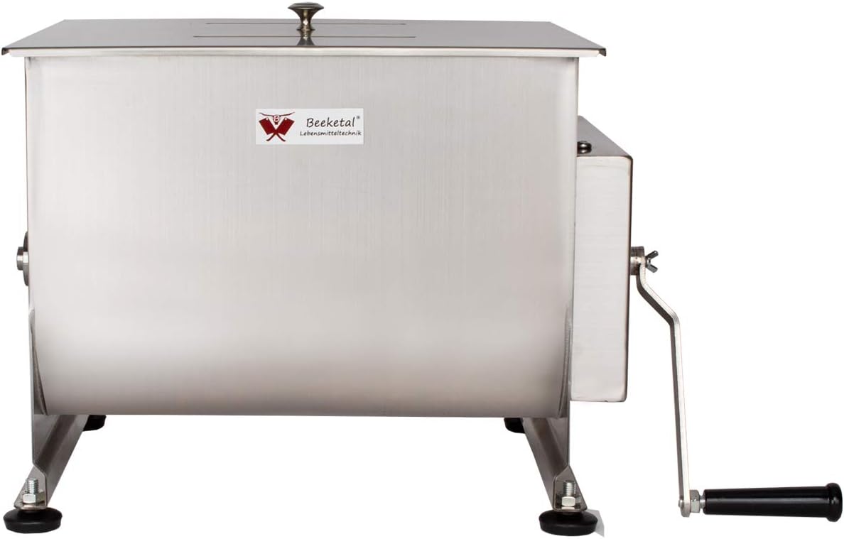 Beeketal 'FMD30' Gastro Marinator Vermenger aus Edelstahl mit ca. 30 Liter Volumen, 2 Butterfly-Mischpaddeln, Sichtschlitz und stabiler Handkurbel für leichtere Handhabung