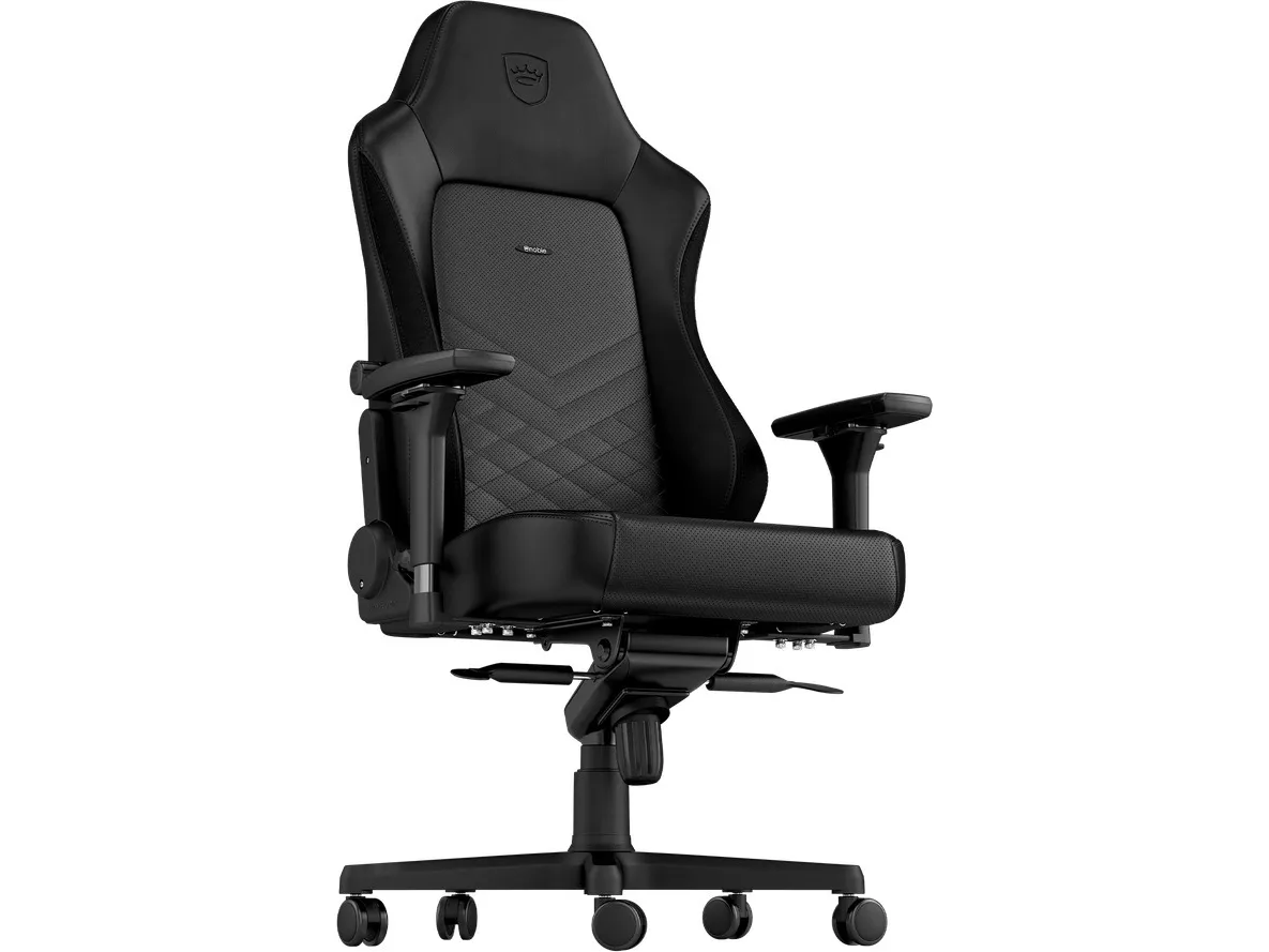 Noblechairs Hero - Stol - ergonomisk - armstøtter - T-formet - vippe - drejeled - aluminium, polyurethan, stål, memory foam, polyuretan vegan falsk læder - sort