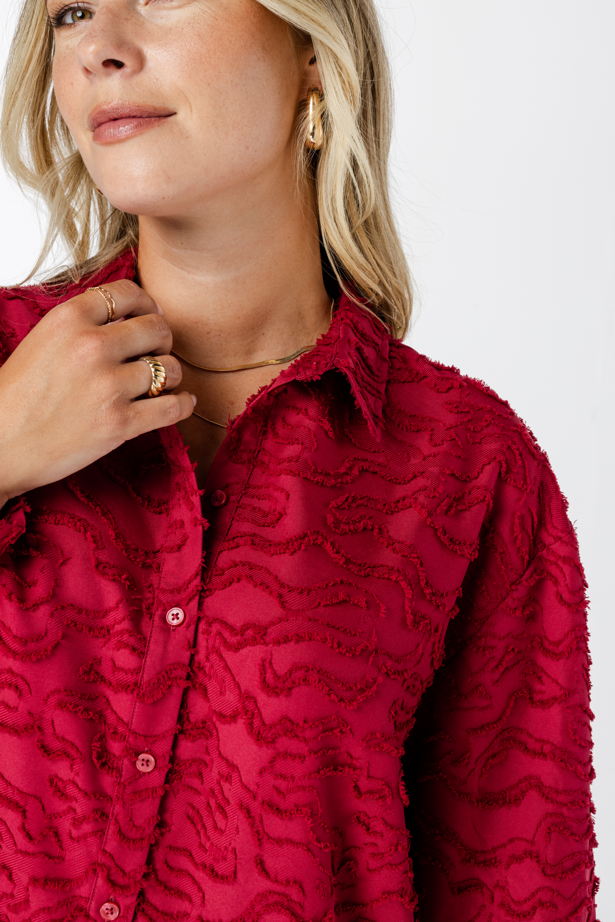 Structuur geweven oversized blouse Bessen rood