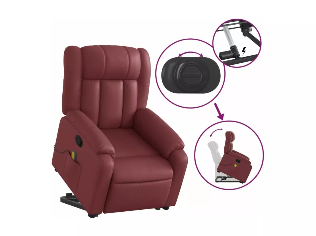 Fauteuil inclinable massant Rouge bordeaux Similicuir
