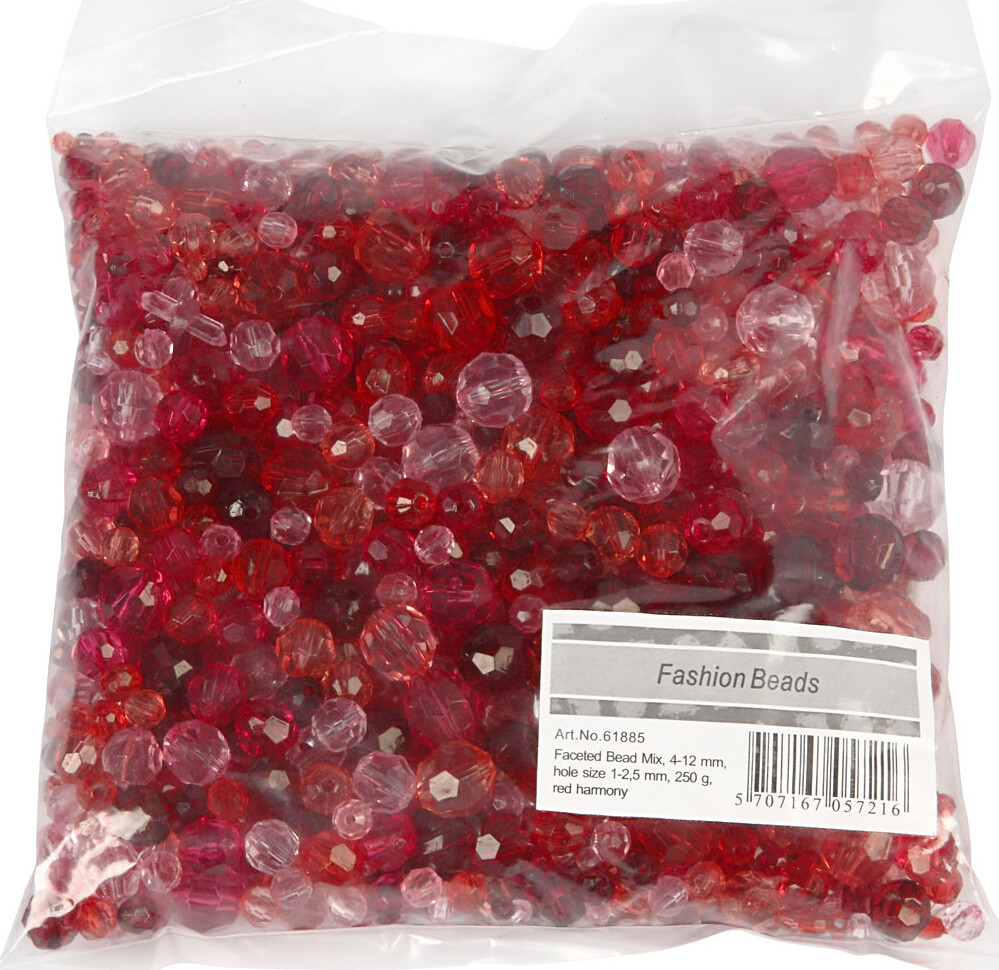Harmoni Facetperlemix - Str. 4-12 MM - Hulstr. 1-2,5 MM - Rød Harmoni - 250 G