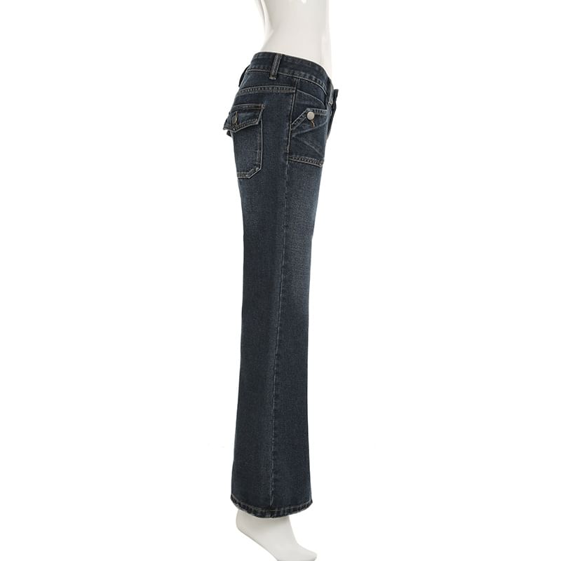 PolkaBella - Low Rise Washed Flared Jeans