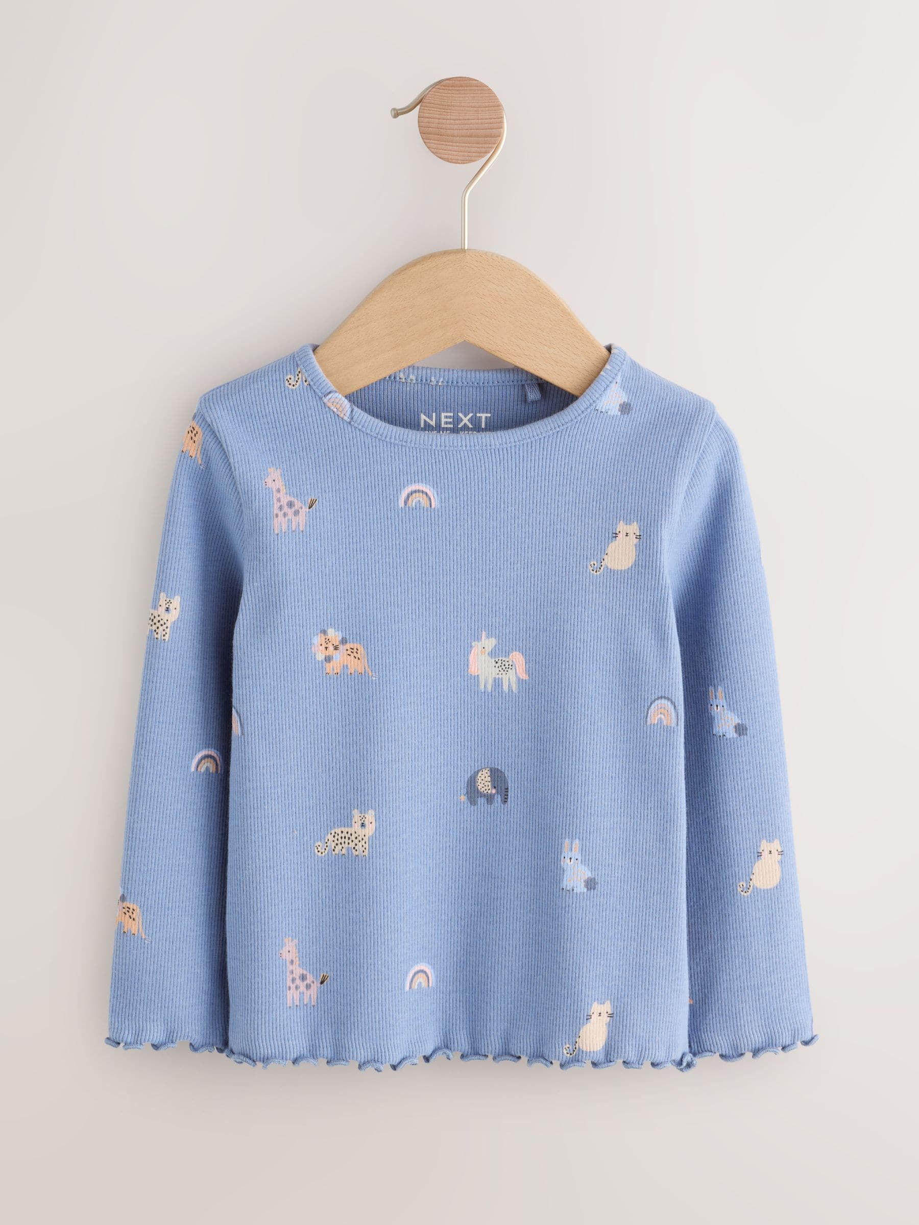 Marineblauw/gember - Verpakking van 5 geribde tops met lange mouwen (3mnd-7jr)