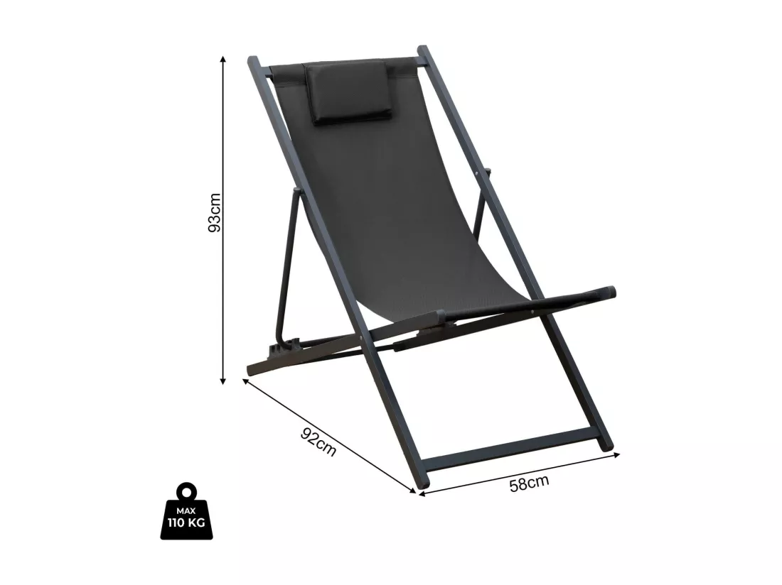 Chaise Longue Pliable Rebecca Mobili Atis 93x58x92 Polyester Aluminium Gris Foncé