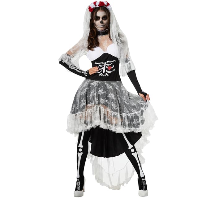 Halloween skelet-brud kostume