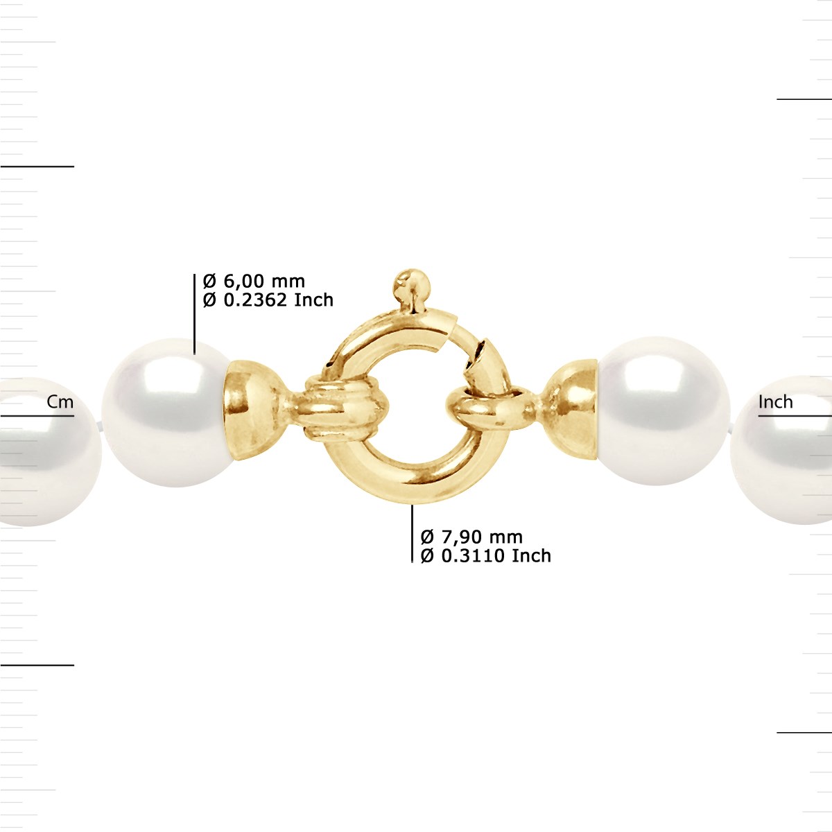Collier Chute - Véritables Perles de Culture d'Eau Douce Rondes de 3 à 6 mm - Blanc Naturel - Or Jaune