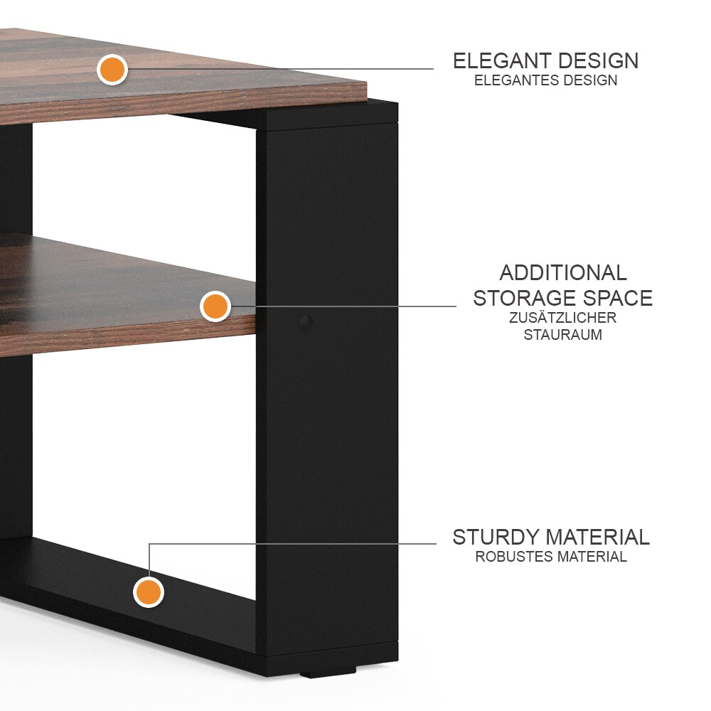 Vicco Couchtisch Helm Antikholz-Optik Schwarz 65,6 x 46,2 cm mit Ablage