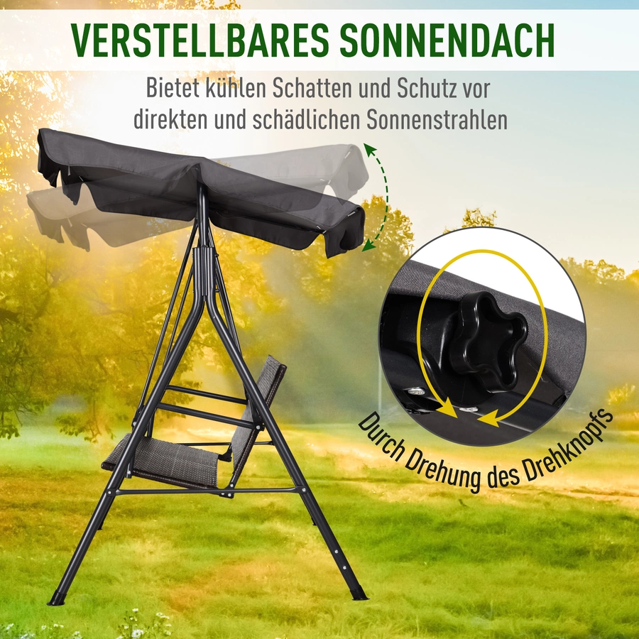 Outsunny Hollywoodschaukel in Rattan-Optik schwarzgrau