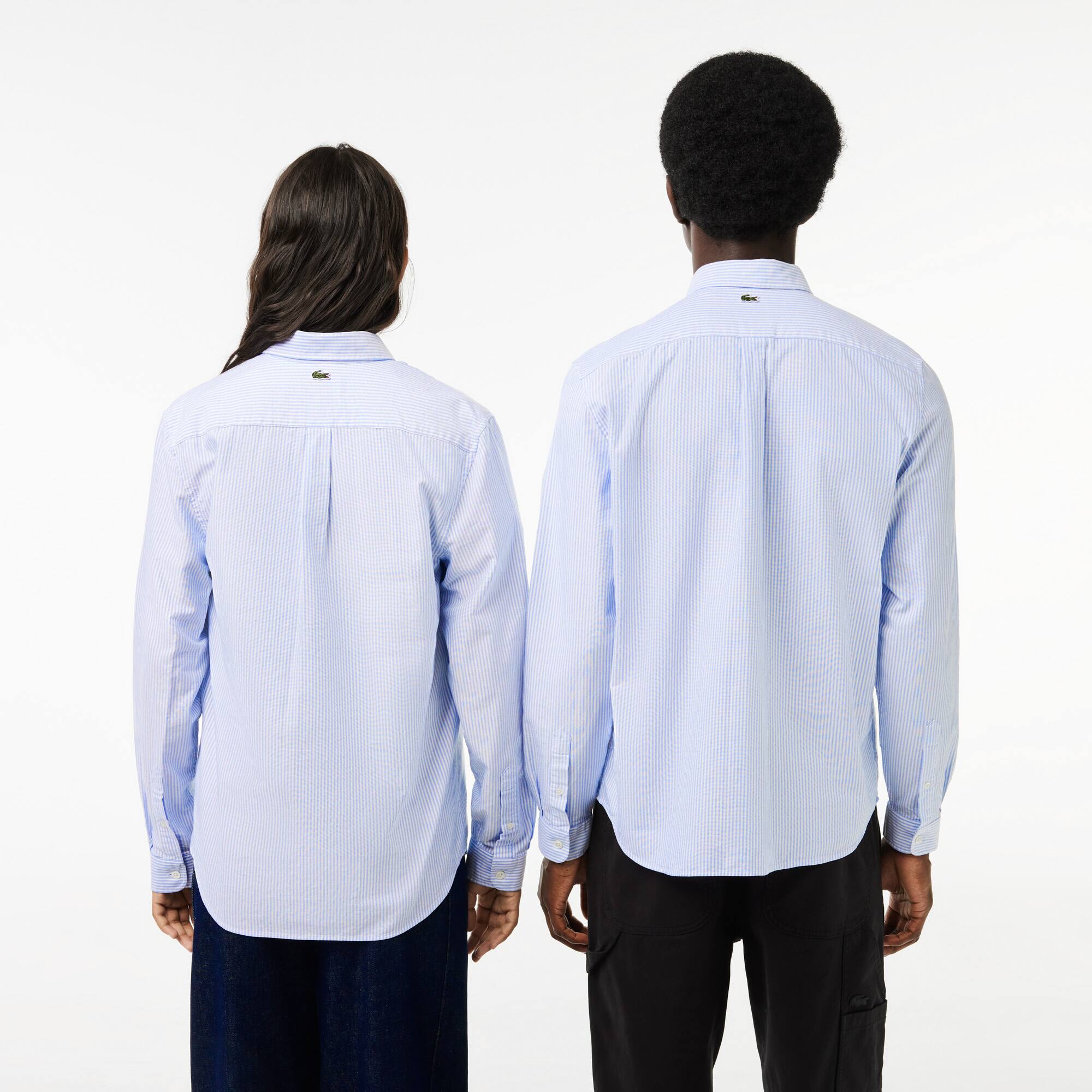 Chemise rayée avec badges crocodile Manches Longues - Bleu - Lacoste - Unisex