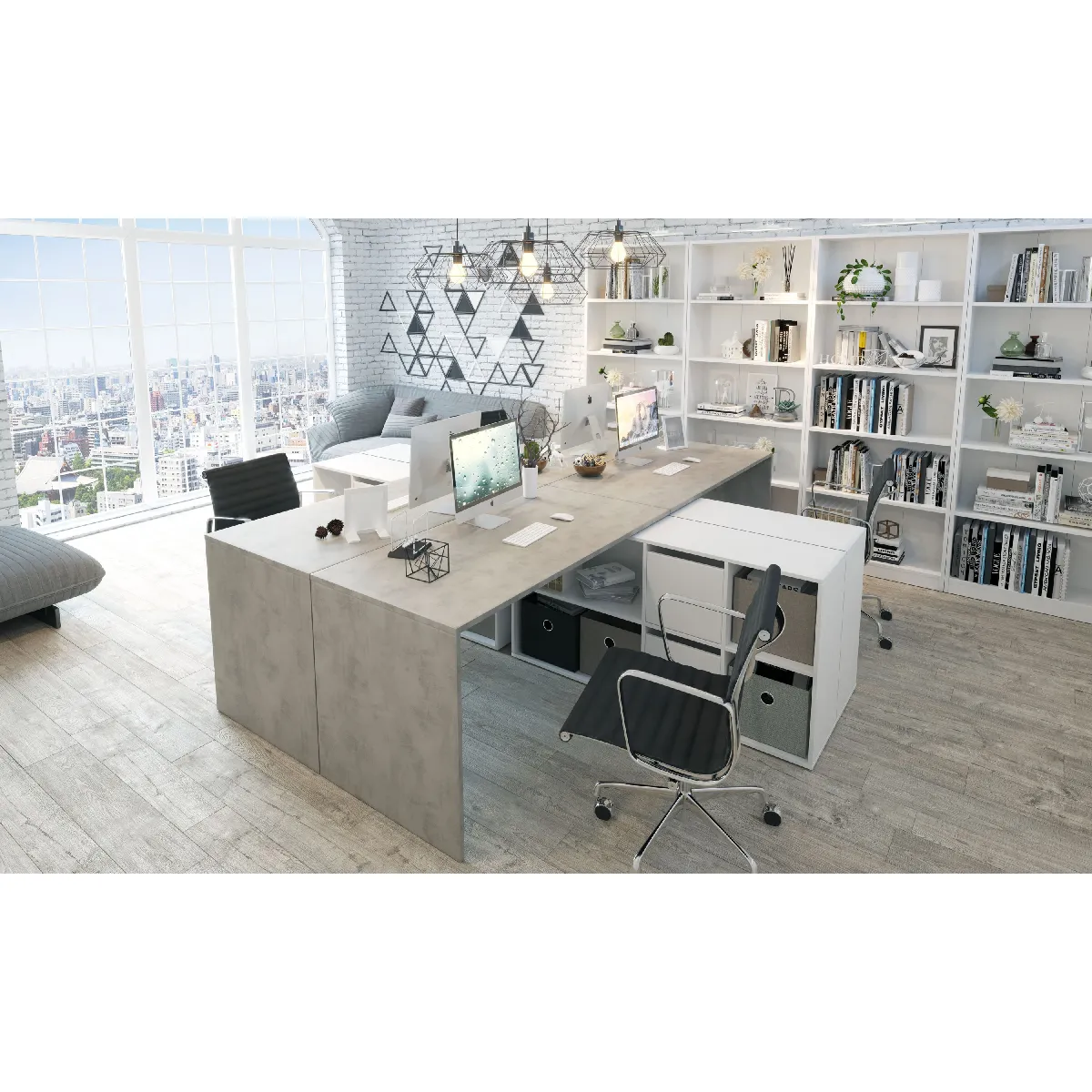 Alter Bureau réversible avec bibliothèque béton Anthracite