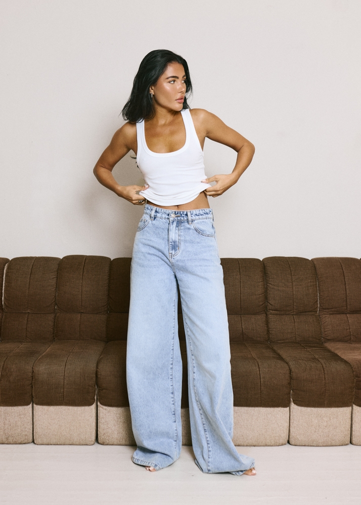 Wide leg classic jeans sky blauw