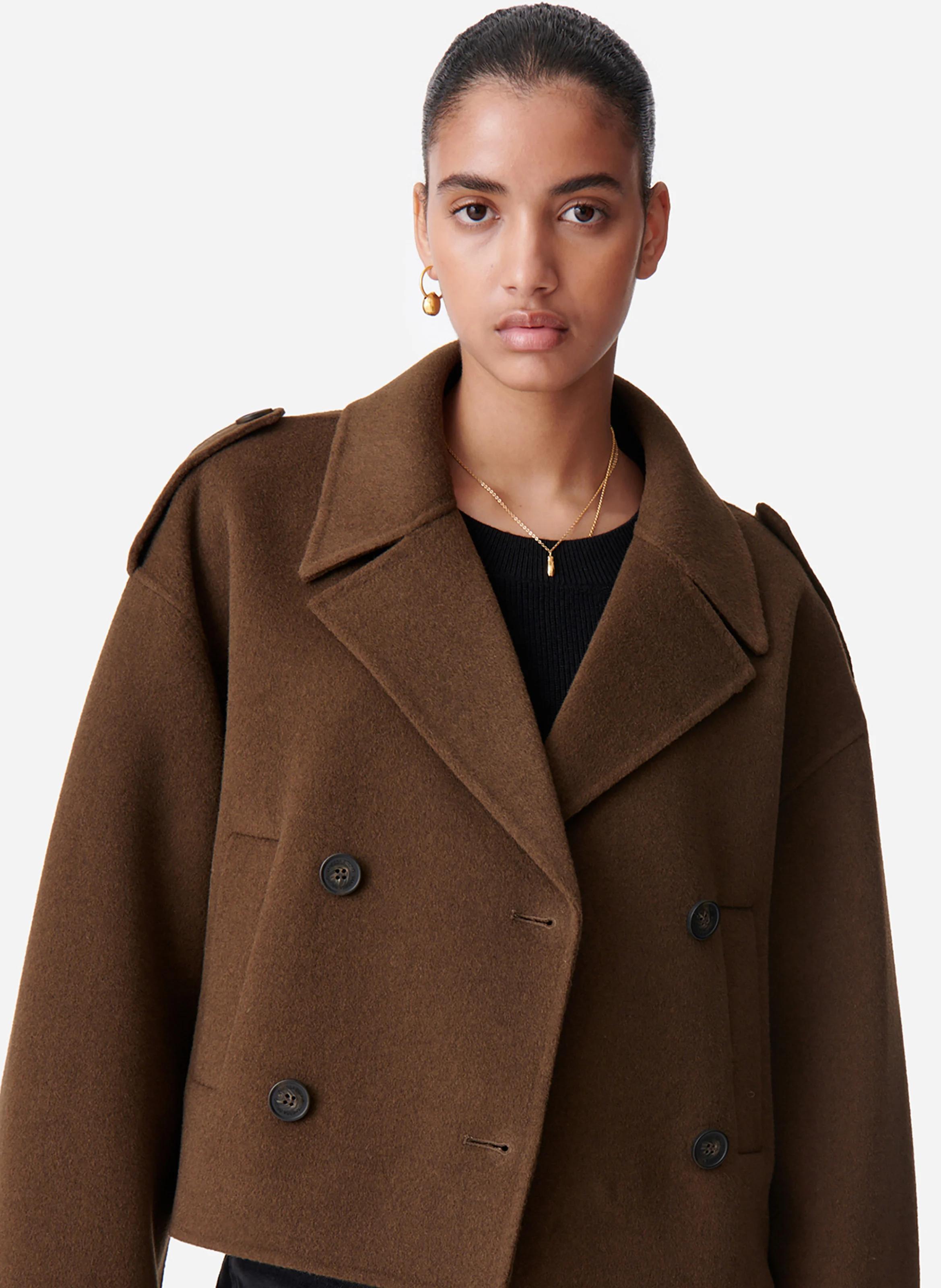 BERAN - Manteau court en laine mélangée | Kaki