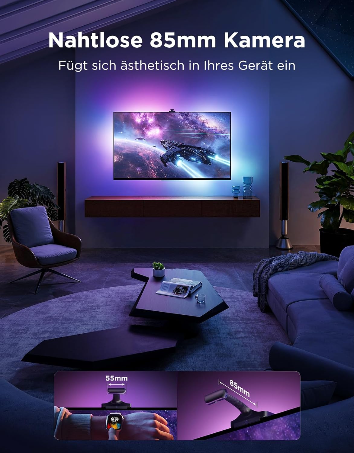Govee TV Hintergrundbeleuchtung 3 Pro mit HDR-Dreifachkamera, 3,6M 5 in 1 RGBWWIC TV LED Streifen für 55–65 Zoll TVs, 75 LEDs/M, Unterstützt AI-Filter, Sprach- & APP-Steuerung DreamView Sync