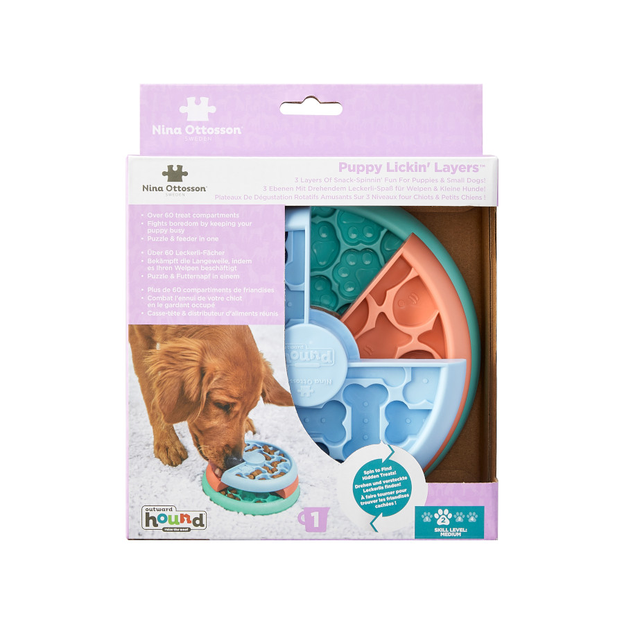 Brinquedo interativo para filhotes Outward Hound Nina Ottosson Puppy Lickin' Layers.