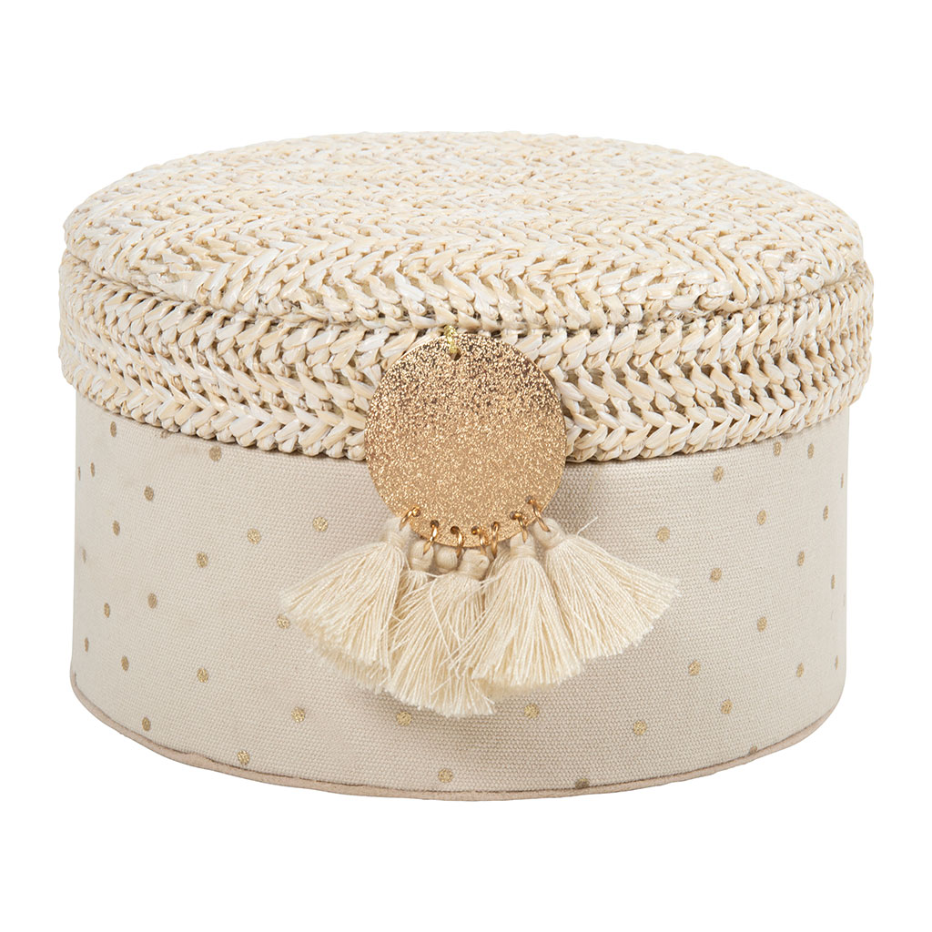 Boite à bijoux avec couvercle tressé naturel 15x9.5x14.5cm