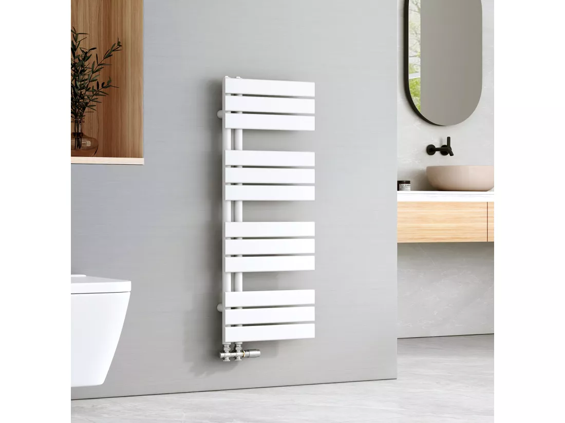EMKE Sèche-serviettes à Eau Chaude Panneau Plat, Sèche-serviettes connexion latérale pour, Blanc 1041 x 400mm 456 Watts