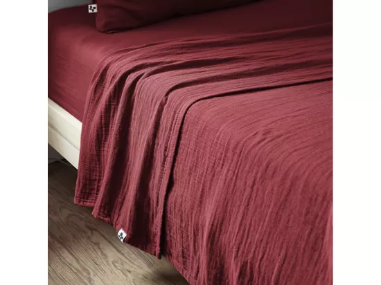 OUREA - Drap Plat 240x300cm Gaze de Coton Lie de Vin