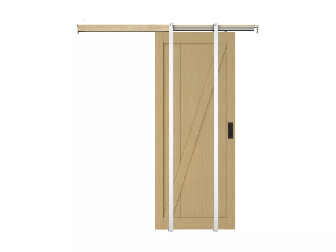 Porte coulissante avec système à galandage en bois et MDF - Naturel clair - H205 x L73 cm - BALERMA