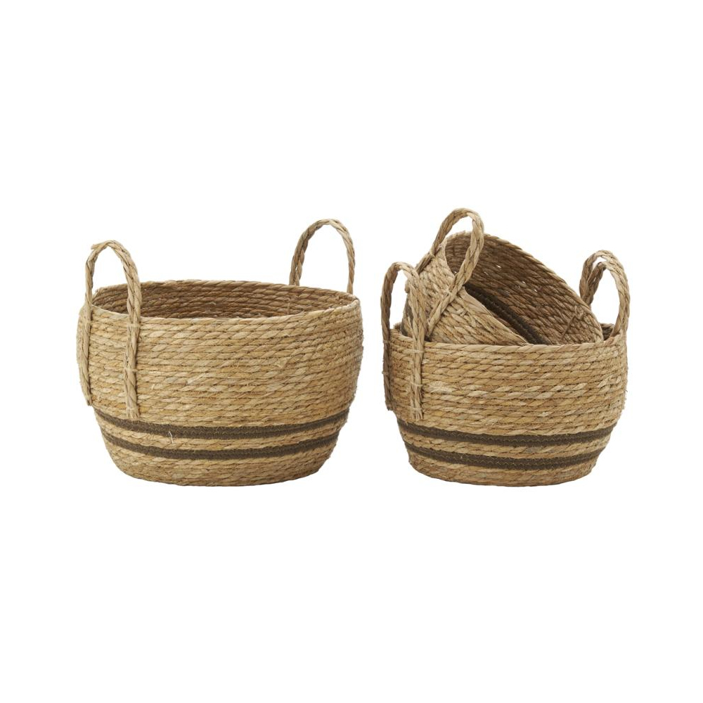 Cache-pots en jonc naturel et coton brun boule