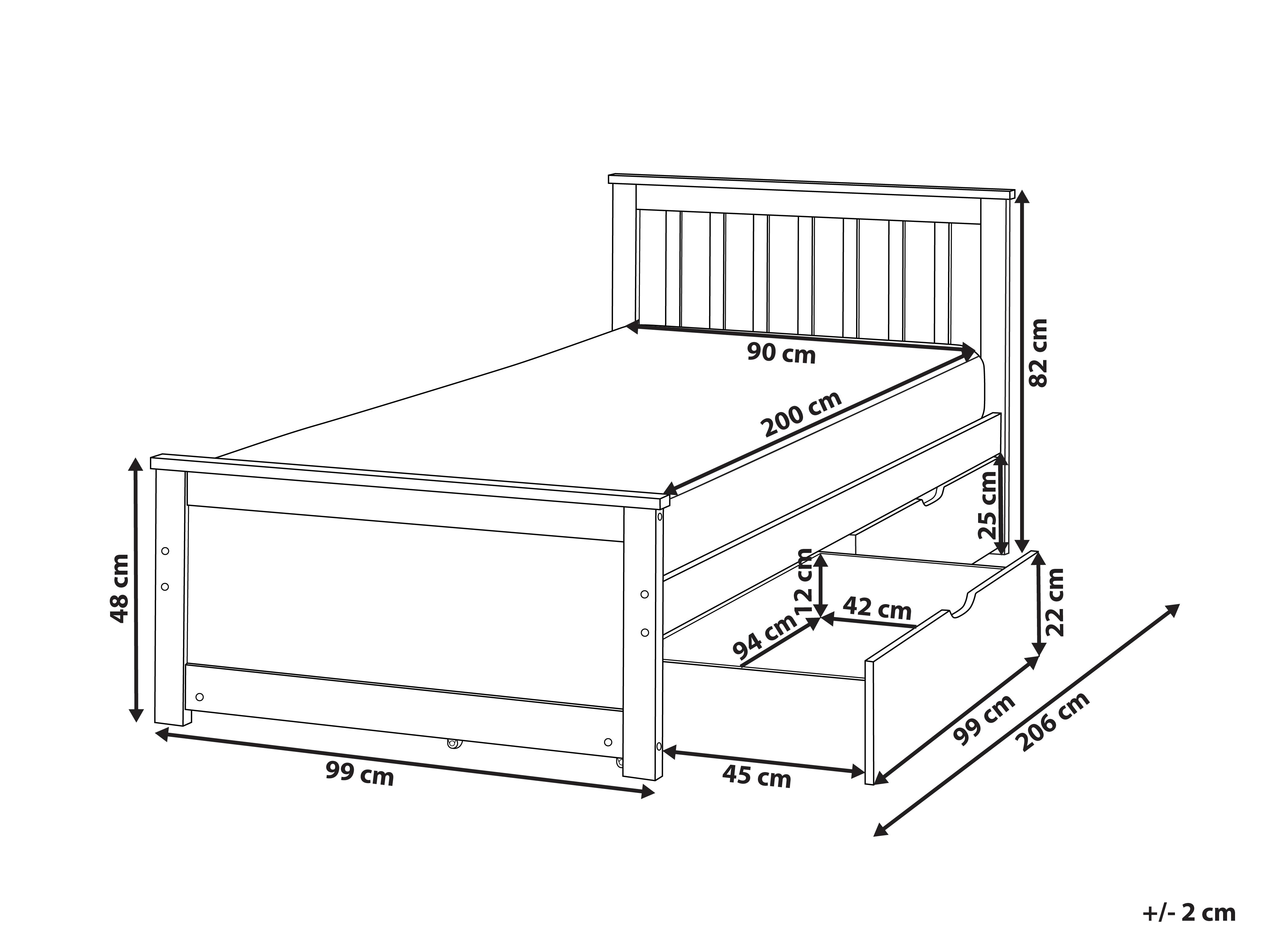 Bed met opbergladen Dennenhout OLENDON 90 x 200 cm Wit