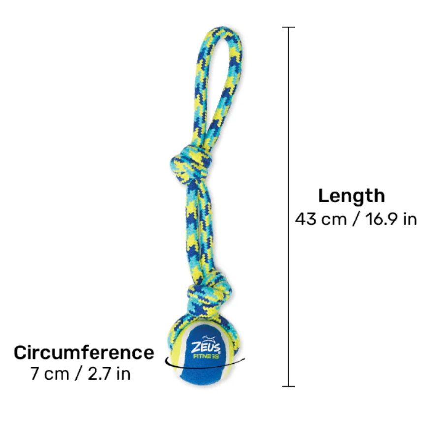 Bola de tênis de puxar Zeus Fitness com corda para cães, 43 cm