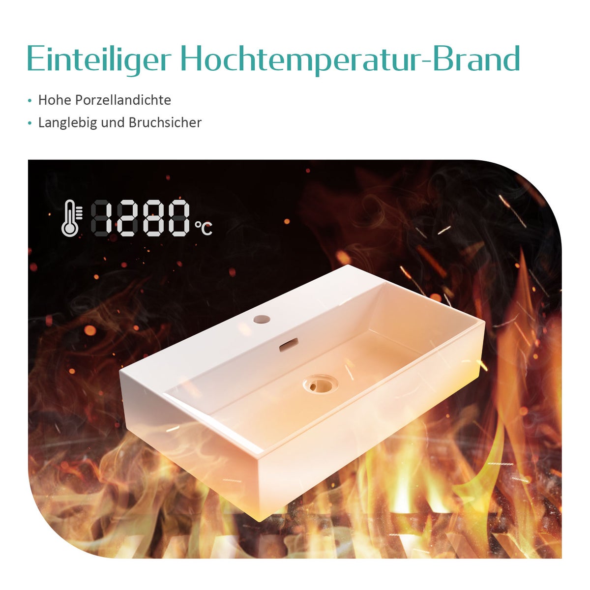 EMKE keramische wastafel met kraangat, modern design voor de badkamer, 415 mm x 130 mm x 360 mm, wit